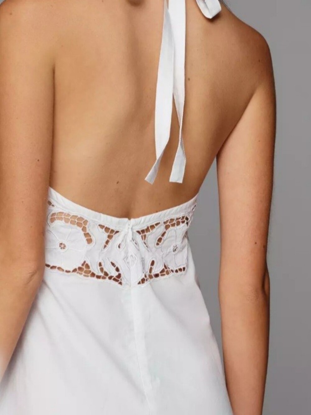 White Halter Neck Dress with Lace Insets - Picture 3 of 4